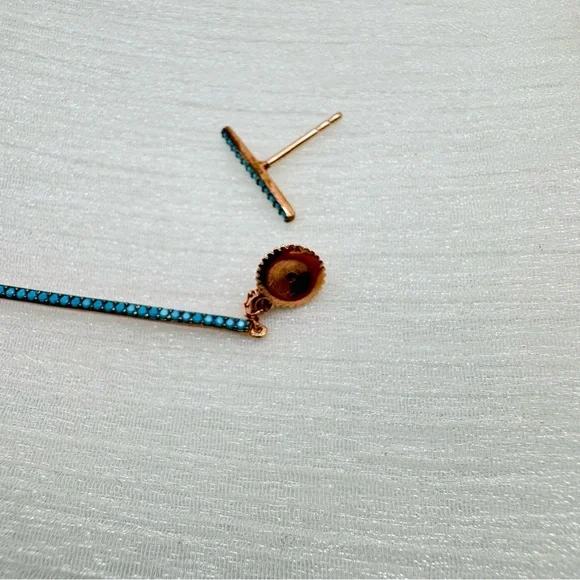 S925 Rose Gold Turquoise Dangle Stud Earrings